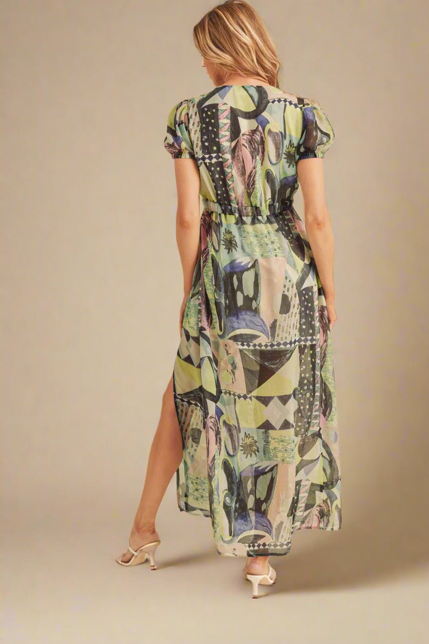 AEMI+CO - Abstract Sage Multi Lace Trim Maxi Dress