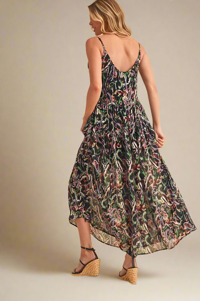 AEMI+CO - Black Abstract Print Maxi Dress