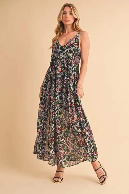 AEMI+CO - Black Abstract Print Maxi Dress