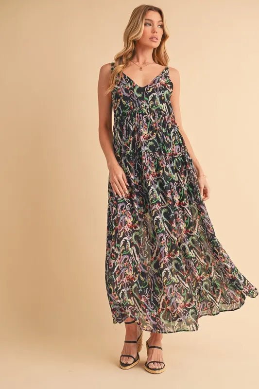AEMI+CO - Black Abstract Print Maxi Dress