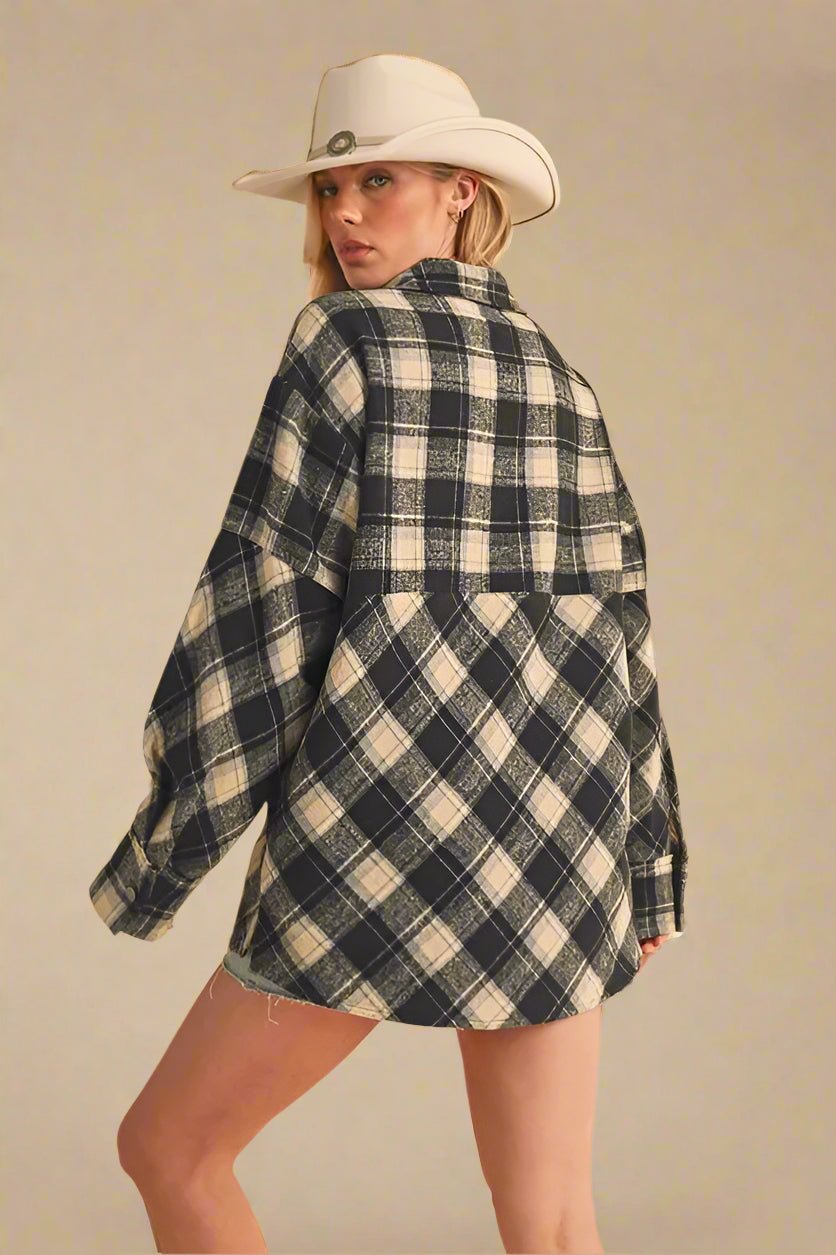 AEMI+CO - Black & Beige Plaid Half - Zip Pullover