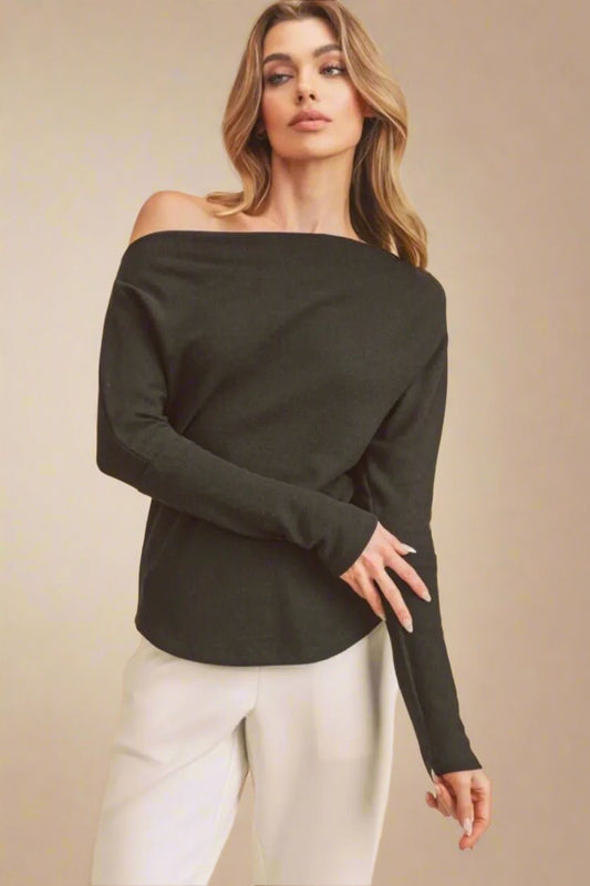 AEMI+CO - Black Off - Shoulder Knit Top