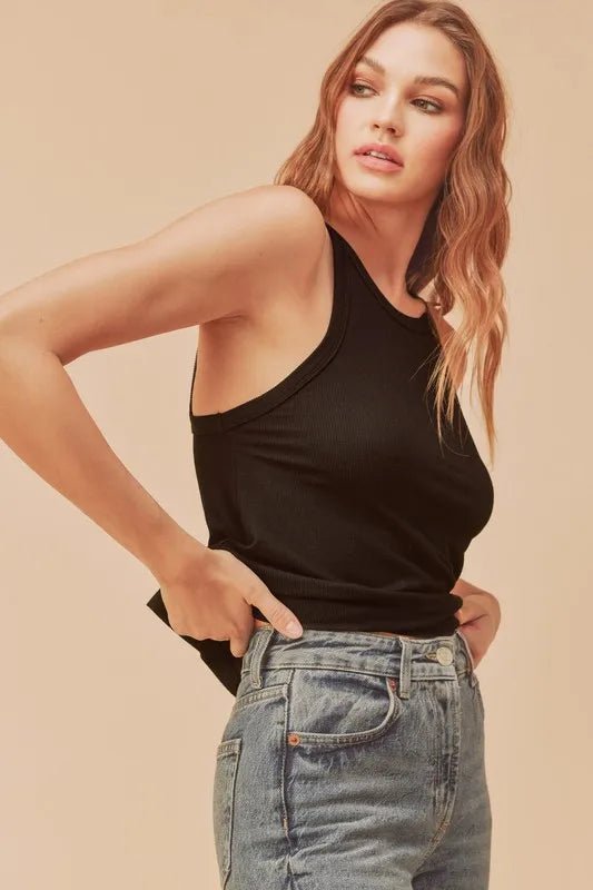 AEMI+CO - Black Ribbed High Neck Tank