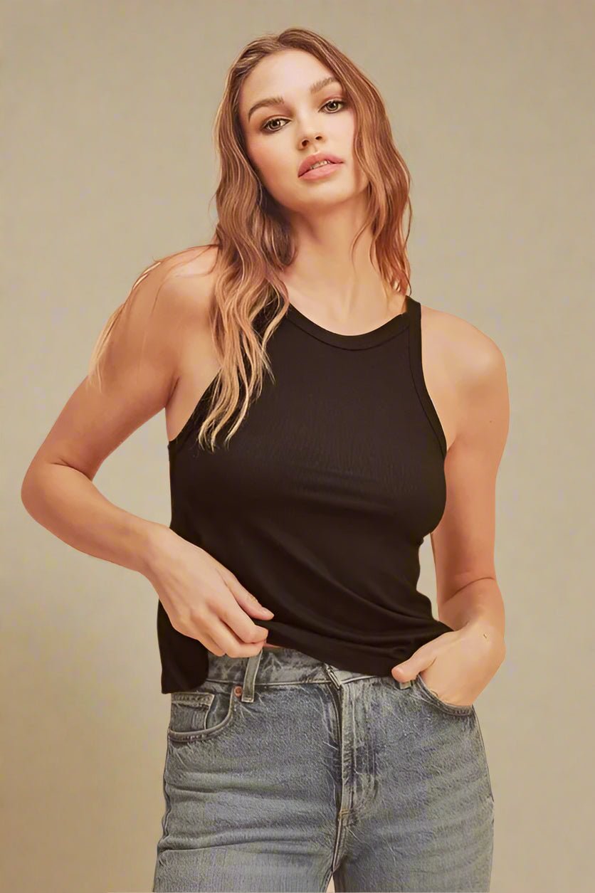 AEMI+CO - Black Ribbed High Neck Tank
