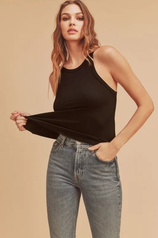 AEMI+CO - Black Ribbed High Neck Tank