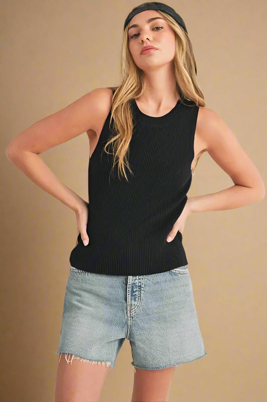 AEMI+CO - Black Ribbed Knit Tank