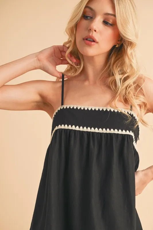 AEMI+CO - Black Scallop Trim Babydoll Tank