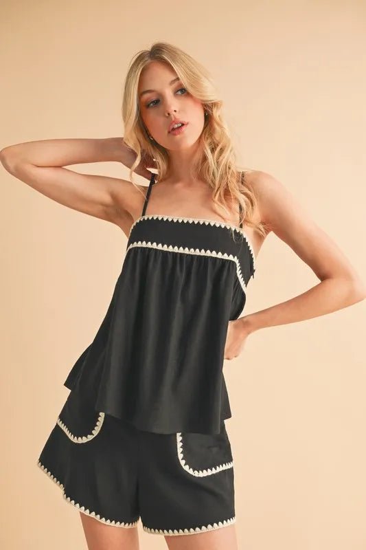 AEMI+CO - Black Scallop Trim Babydoll Tank