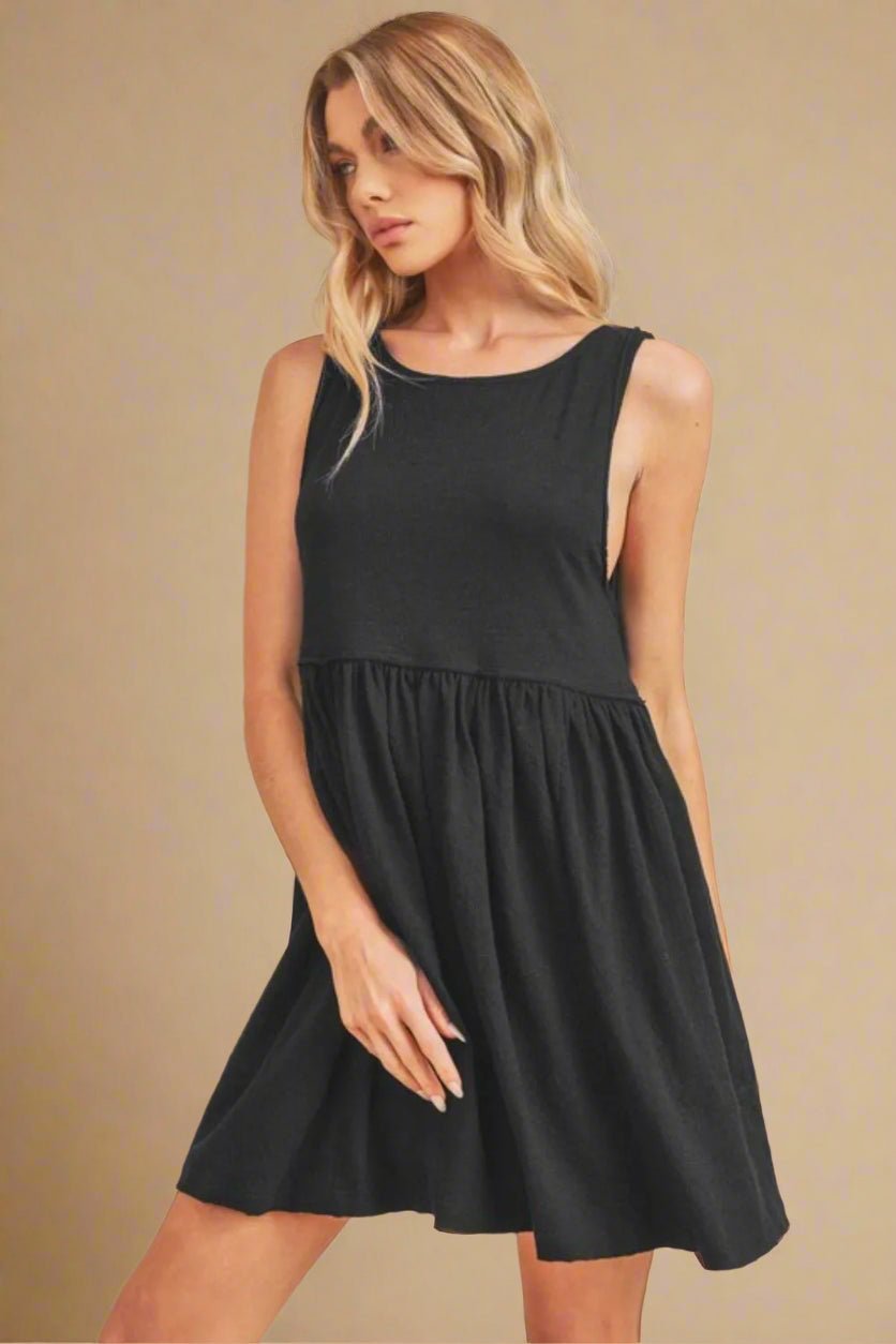 AEMI+CO - Black Sleeveless Babydoll Mini Dress