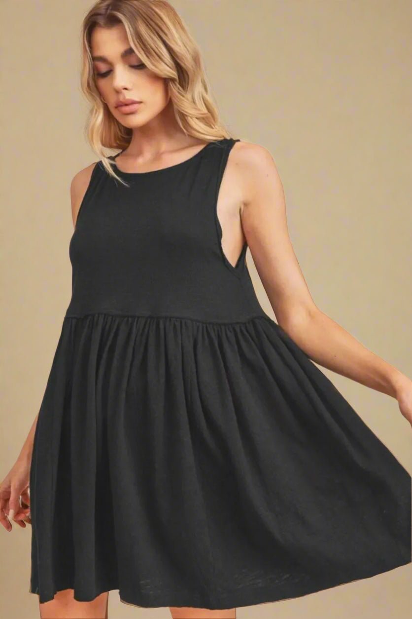 AEMI+CO - Black Sleeveless Babydoll Mini Dress