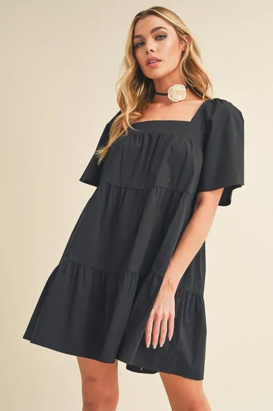 AEMI+CO - Black Tie - Back Babydoll Mini Dress