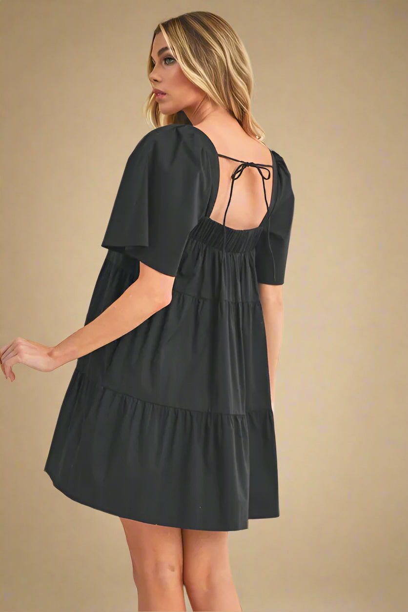 AEMI+CO - Black Tie - Back Babydoll Mini Dress
