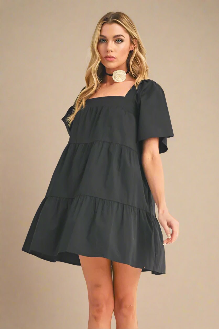 AEMI+CO - Black Tie - Back Babydoll Mini Dress