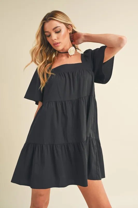 AEMI+CO - Black Tie - Back Babydoll Mini Dress