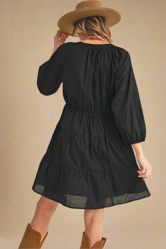 AEMI+CO - Black Tiered Poplin Mini Dress