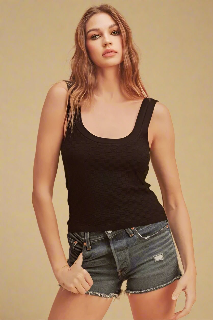 AEMI+CO - Black Woven Knit Tank