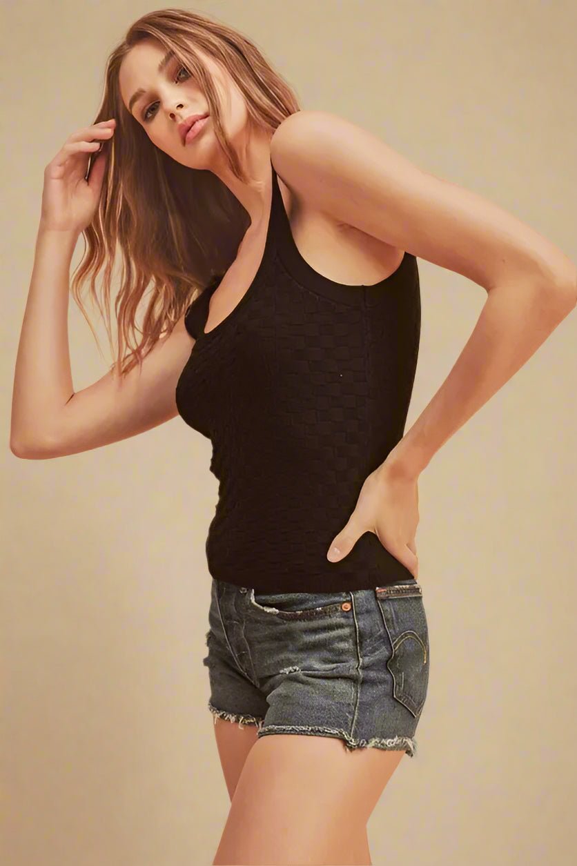 AEMI+CO - Black Woven Knit Tank