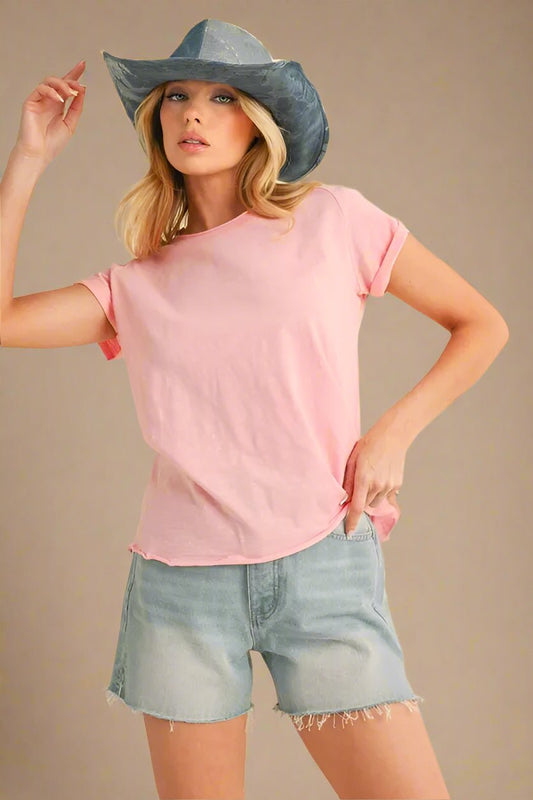 AEMI+CO - Blush Cuffed Sleeve Tee