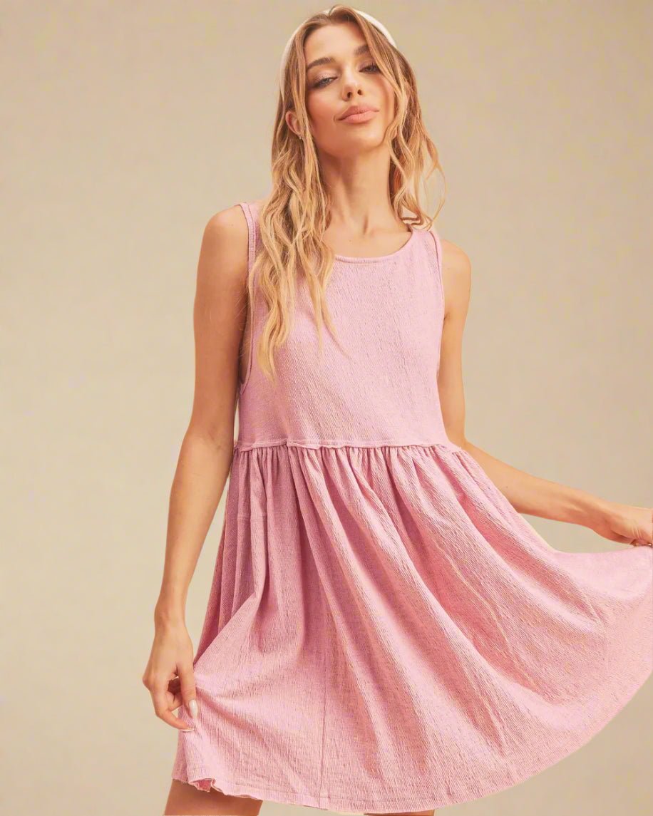 AEMI+CO - Blush Pink Sleeveless Babydoll Mini Dress