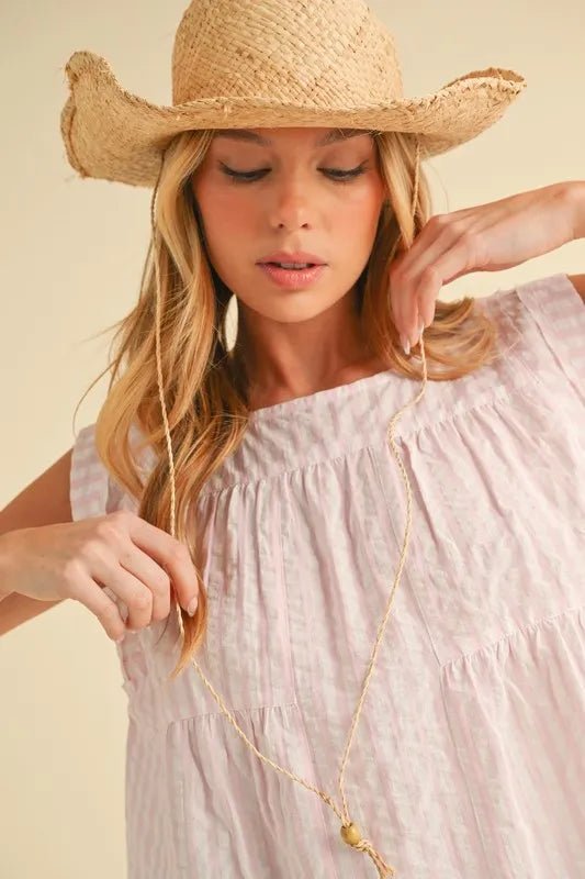 AEMI+CO - Blush Striped Textured Babydoll Tank