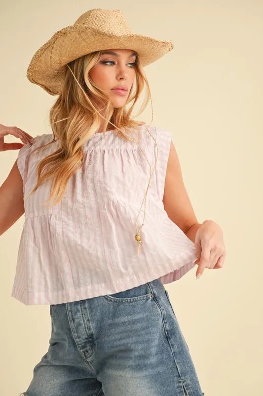 AEMI+CO - Blush Striped Textured Babydoll Tank