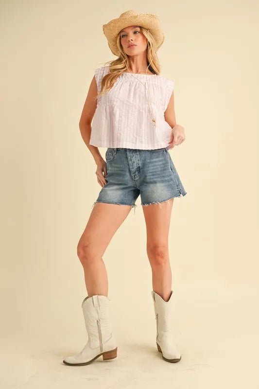 AEMI+CO - Blush Striped Textured Babydoll Tank