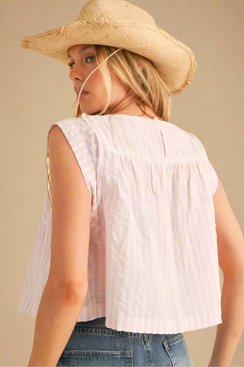 AEMI+CO - Blush Striped Textured Babydoll Tank