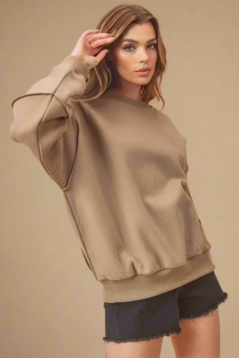 AEMI+CO - Camel Fleece Oversized Sweatshirt