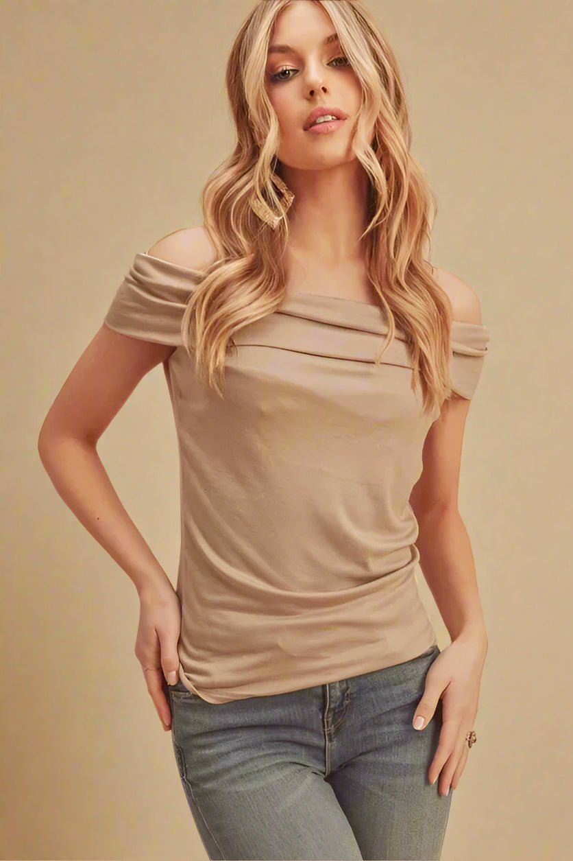 AEMI+CO - Champagne Drape Off - Shoulder Top