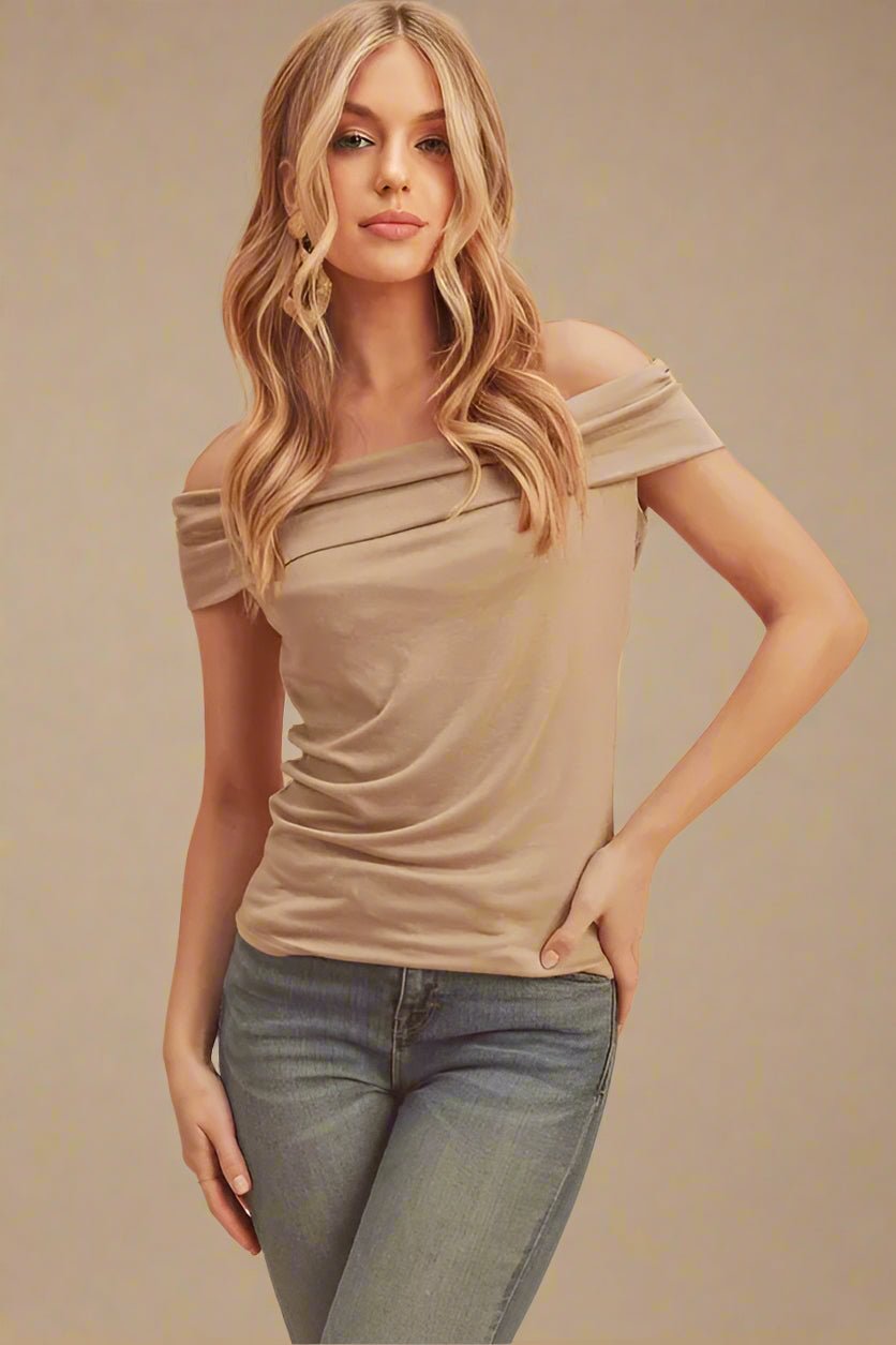 AEMI+CO - Champagne Drape Off - Shoulder Top