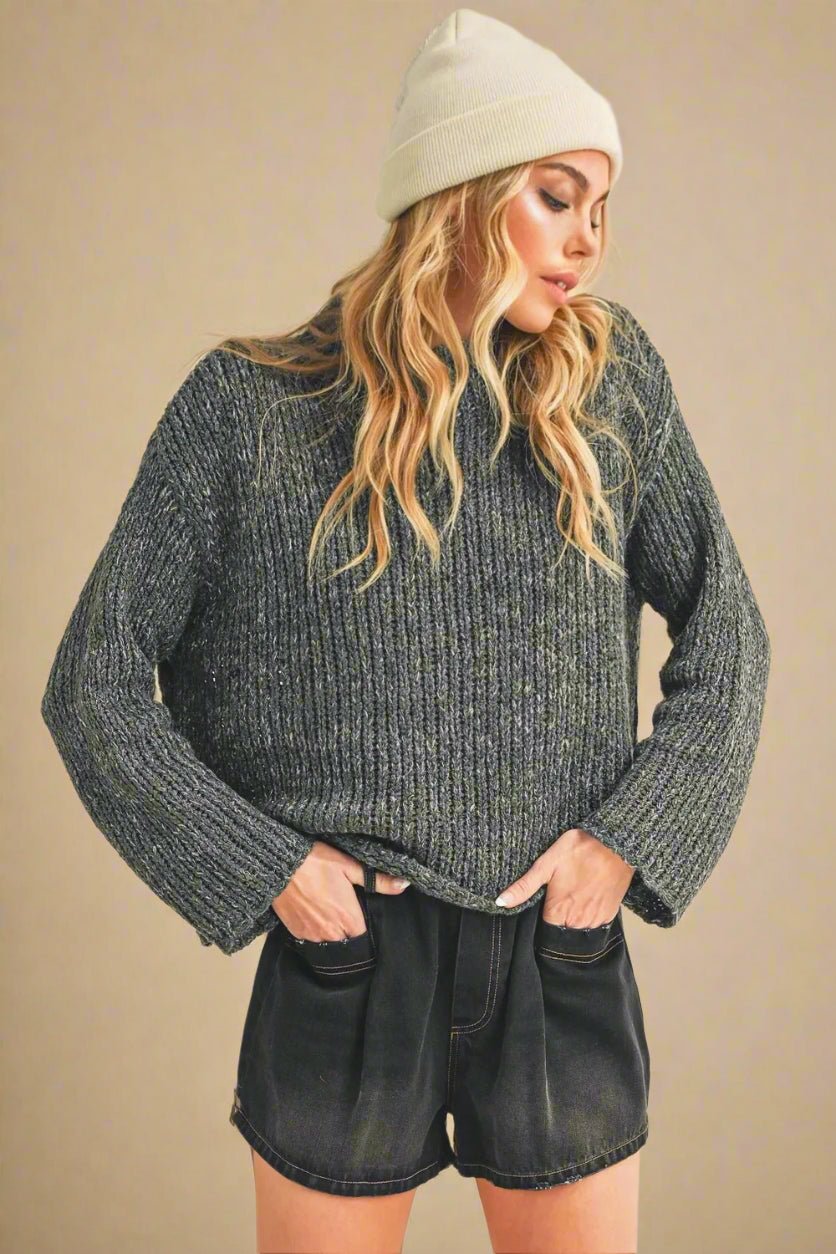 AEMI+CO - Charcoal Ribbed Cozy Sweater