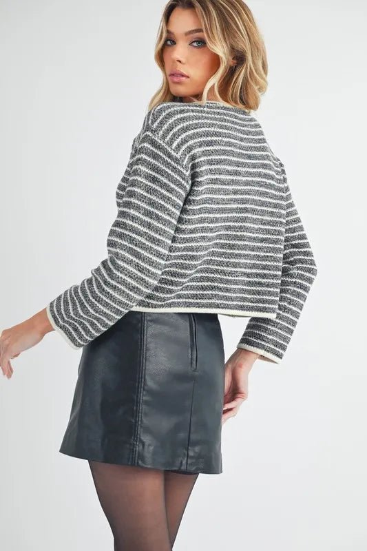 AEMI+CO - Charcoal & White Striped Cardigan