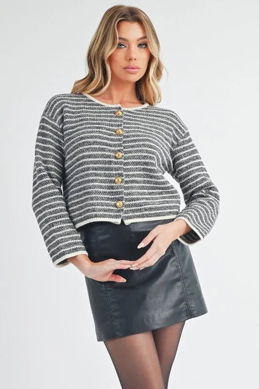 AEMI+CO - Charcoal & White Striped Cardigan