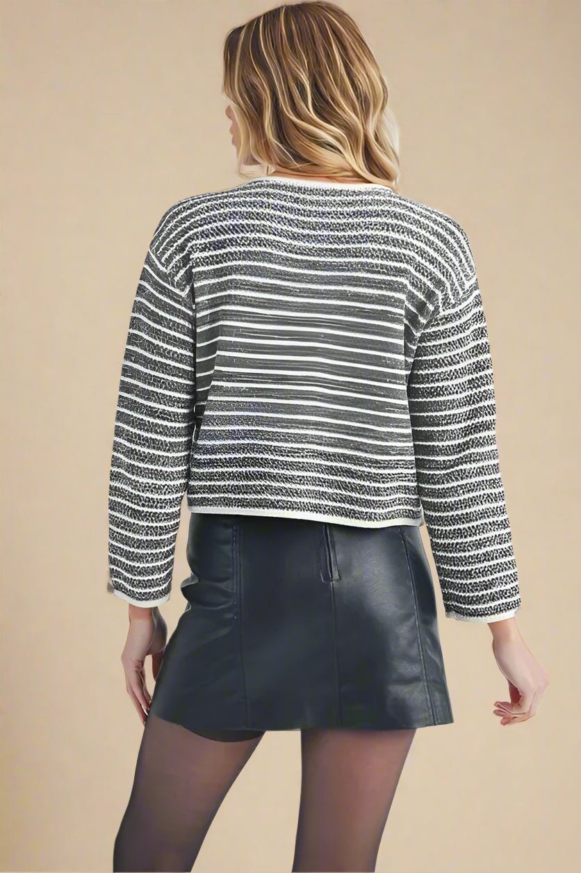AEMI+CO - Charcoal & White Striped Cardigan