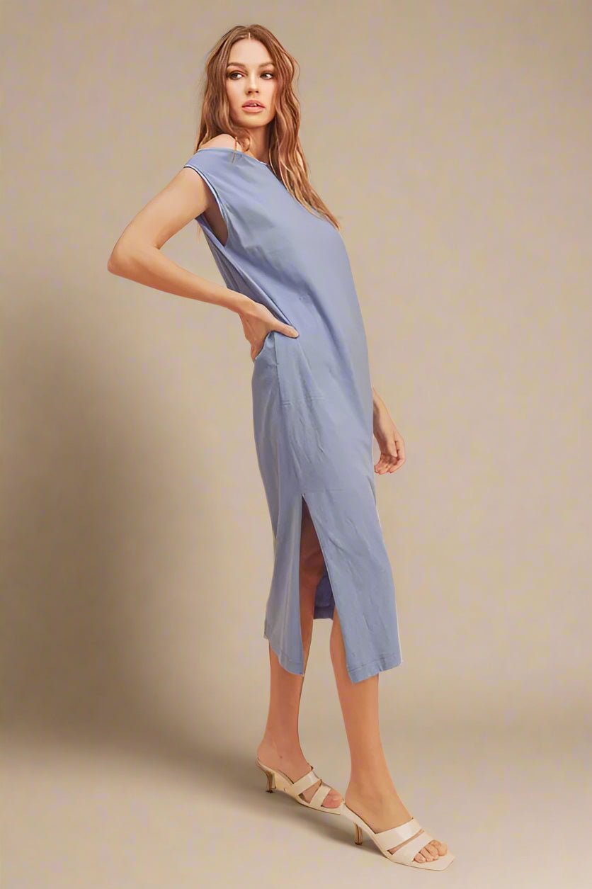 AEMI+CO - Coastal Blue Side - Slit Midi Dress