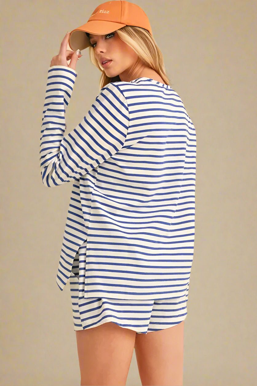 AEMI+CO - Coastal Stripe Drawstring Shorts – White & Blue