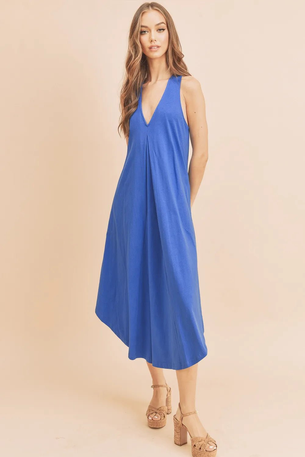 AEMI+CO - Cobalt V - Neck Swing Midi Dress