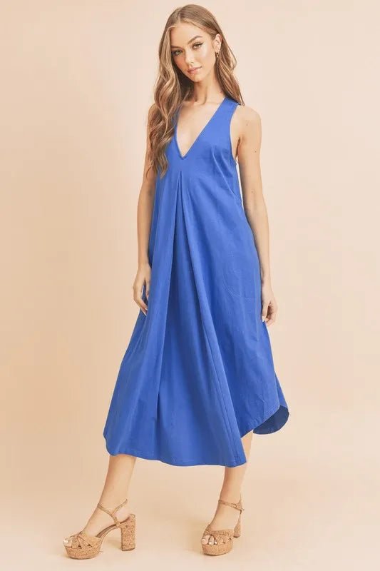 AEMI+CO - Cobalt V - Neck Swing Midi Dress