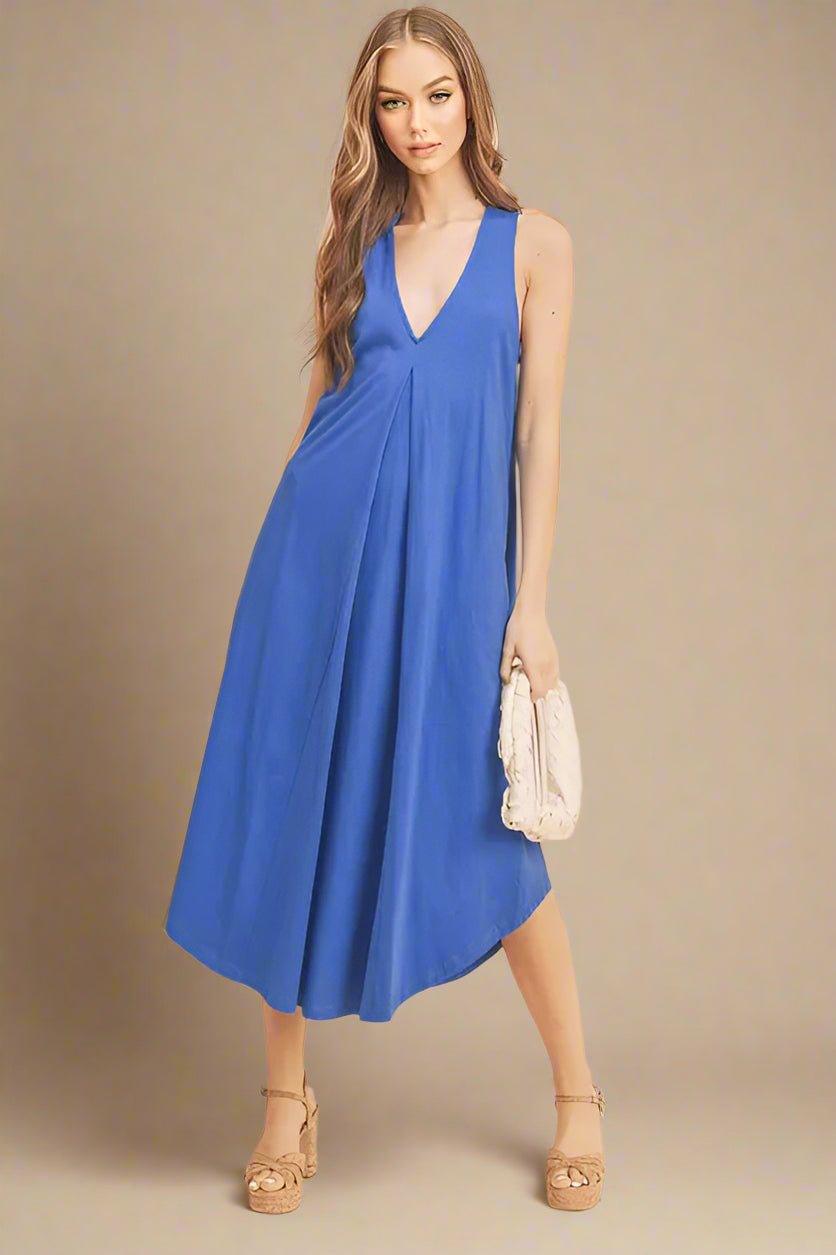 AEMI+CO - Cobalt V - Neck Swing Midi Dress