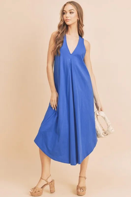 AEMI+CO - Cobalt V - Neck Swing Midi Dress