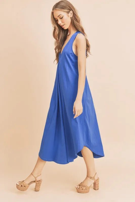 AEMI+CO - Cobalt V - Neck Swing Midi Dress