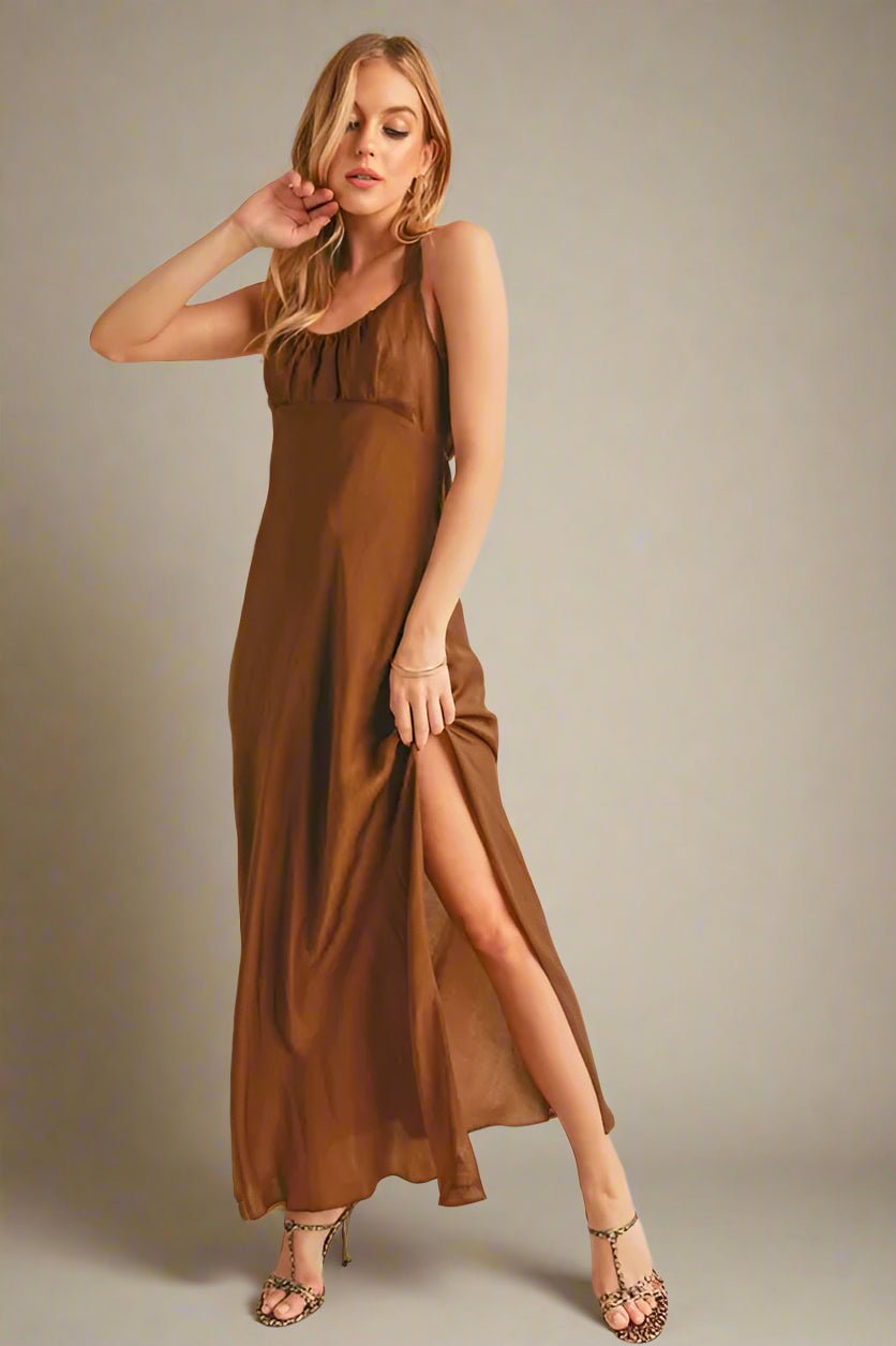 AEMI+CO - Cocoa Tie - Back Halter Maxi Dress