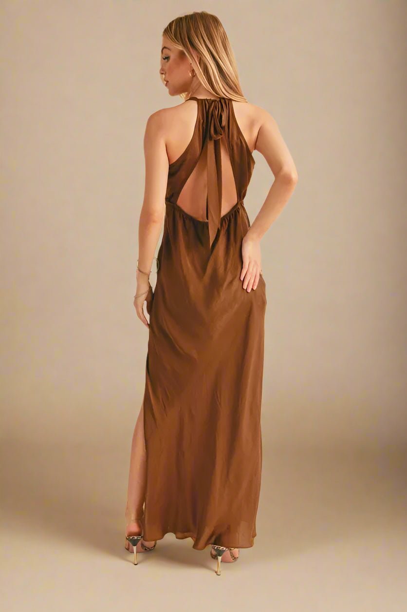 AEMI+CO - Cocoa Tie - Back Halter Maxi Dress