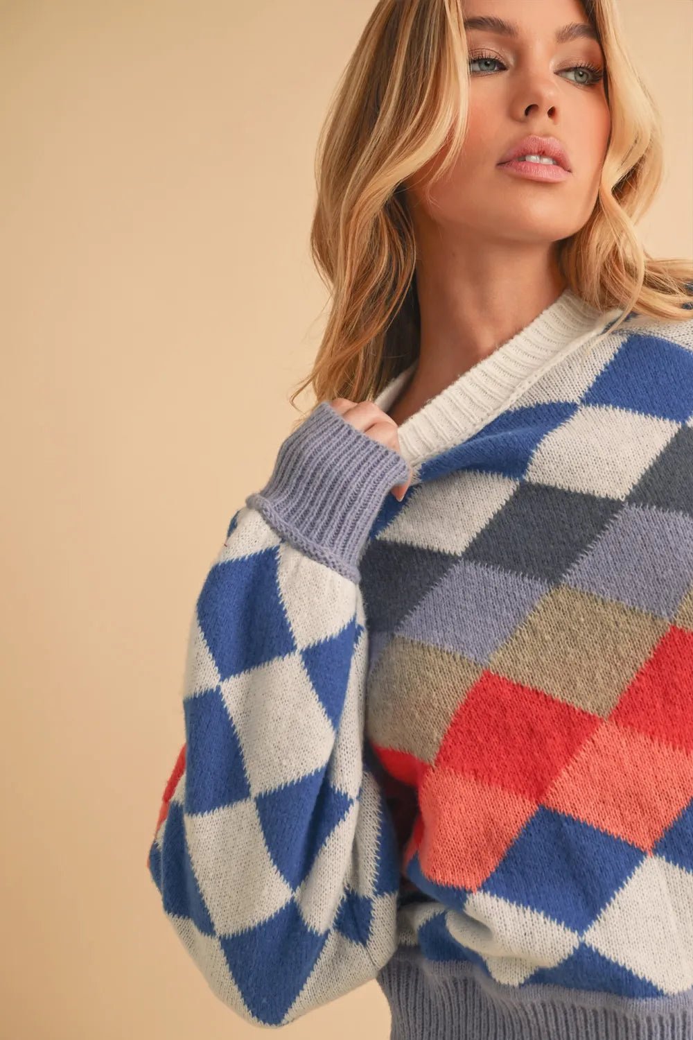 AEMI+CO - Colorblock Diamond Knit Sweater