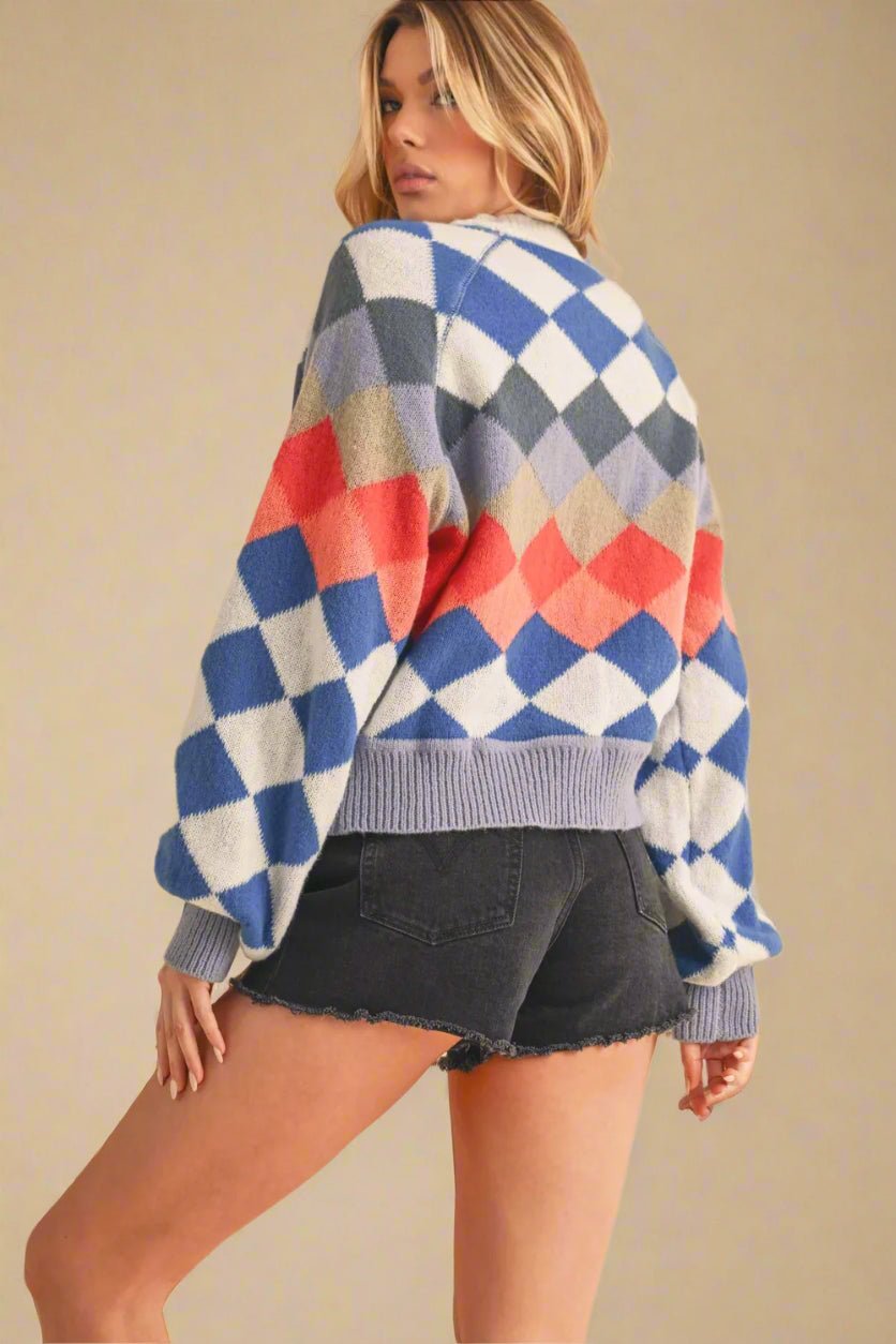AEMI+CO - Colorblock Diamond Knit Sweater
