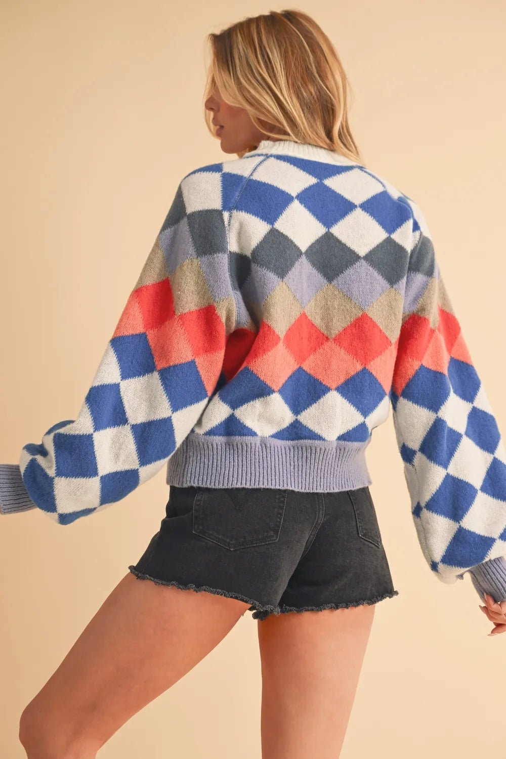 AEMI+CO - Colorblock Diamond Knit Sweater