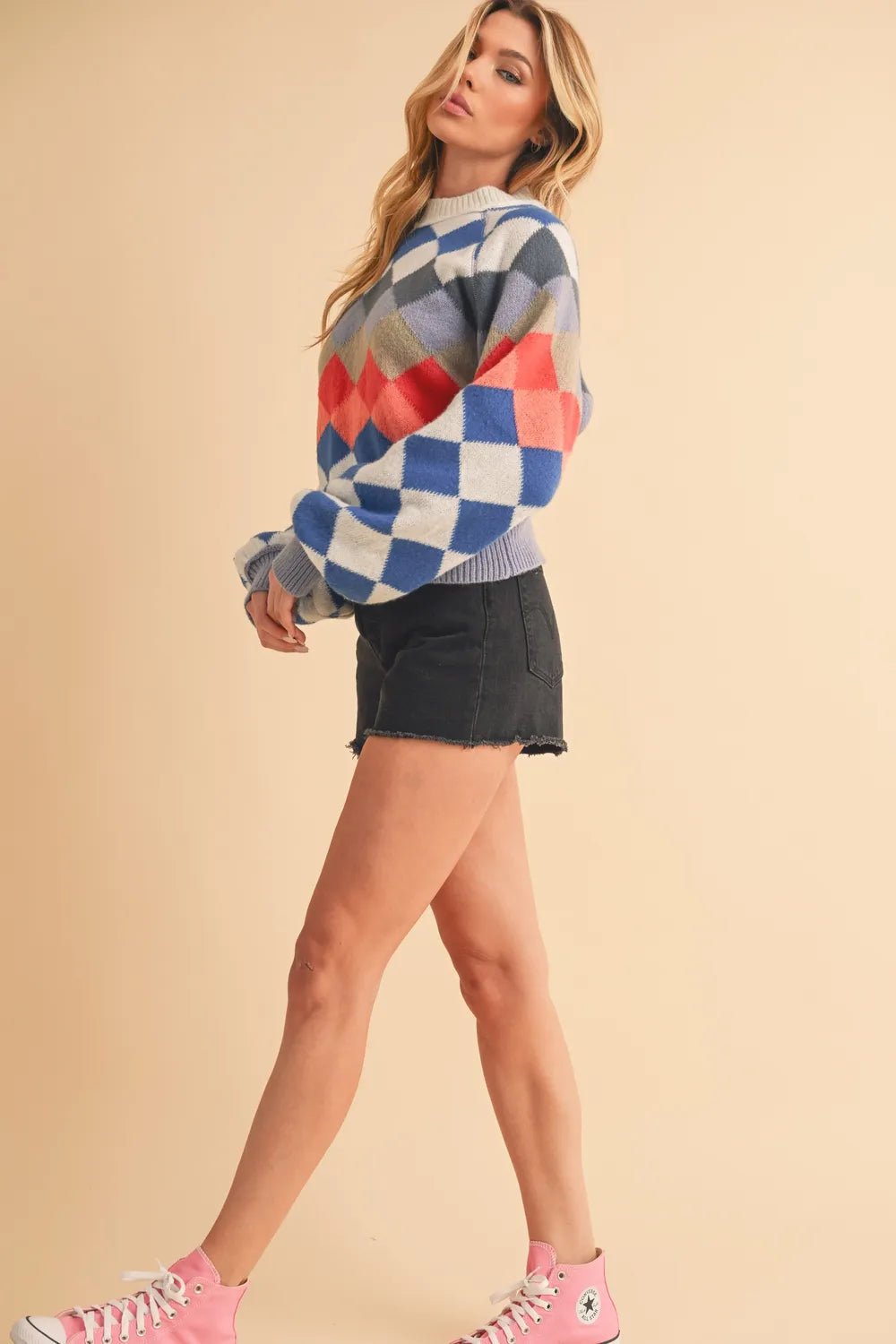 AEMI+CO - Colorblock Diamond Knit Sweater