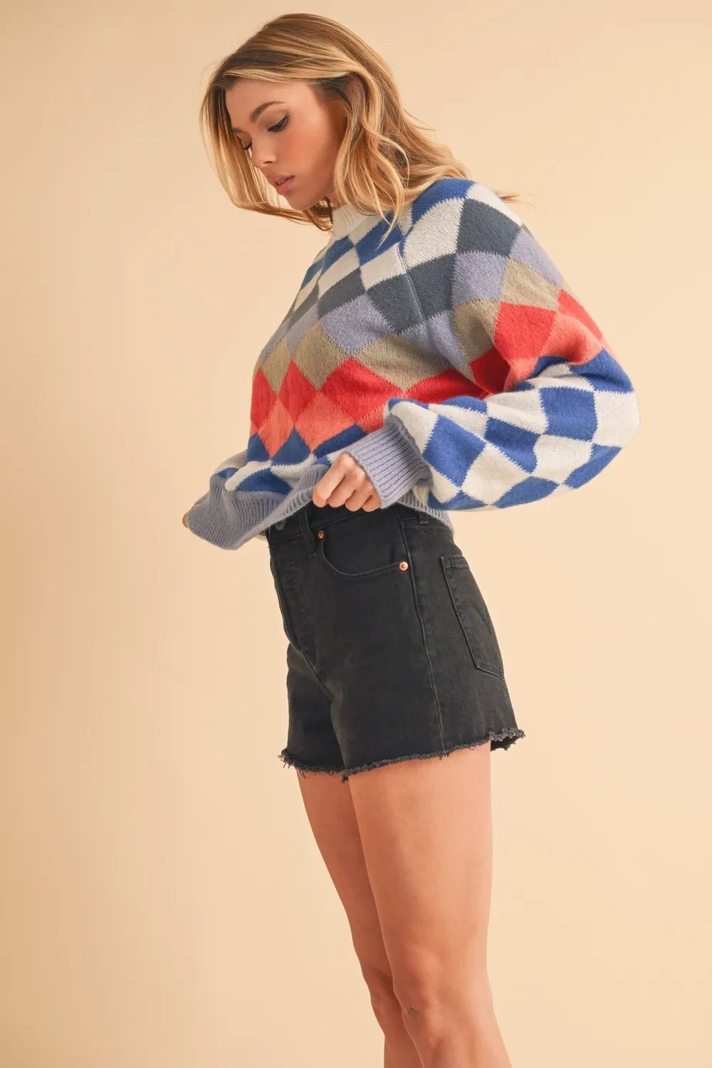 AEMI+CO - Colorblock Diamond Knit Sweater