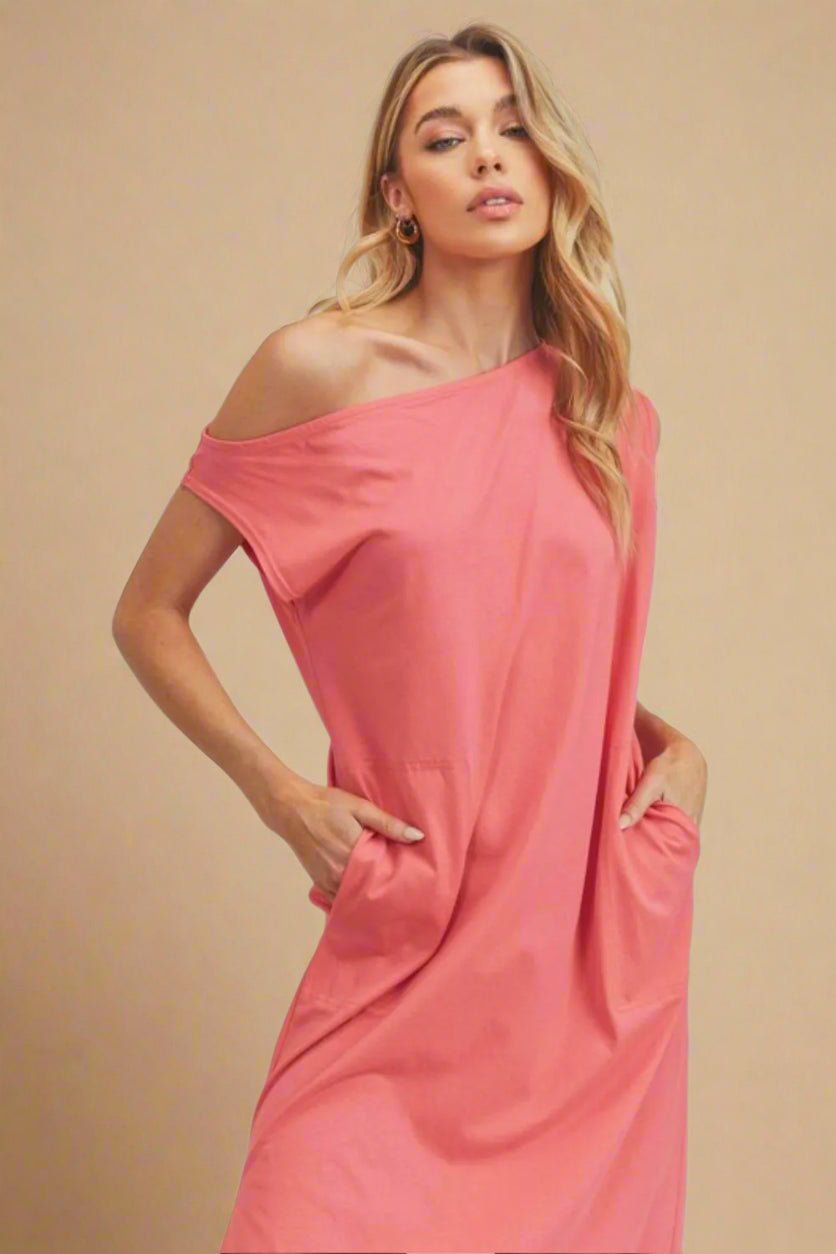 AEMI+CO - Coral Crush Side - Slit Midi Dress