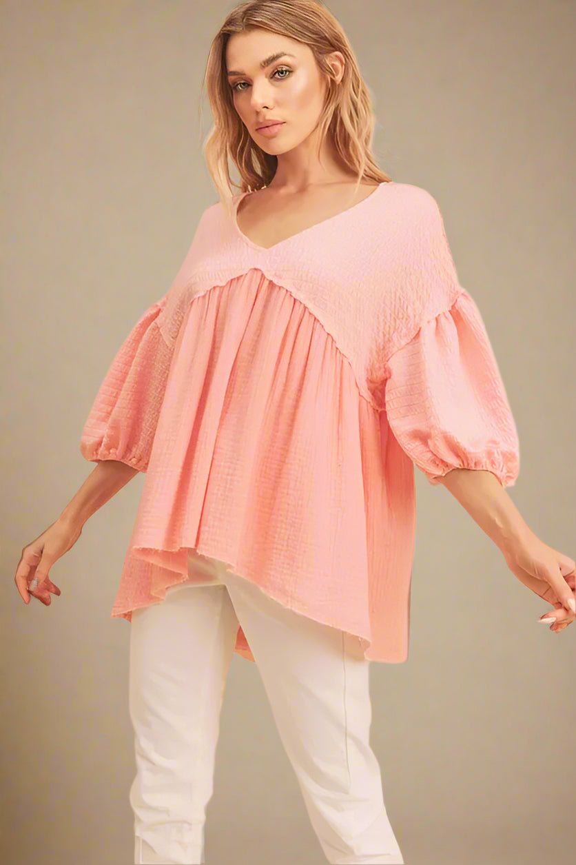 AEMI+CO - Cotton Candy Textured Puff Sleeve Top